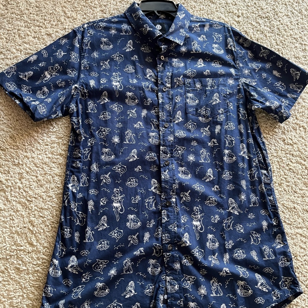 Element Navy Blue Graphic Men's Short Sleeve Button Down